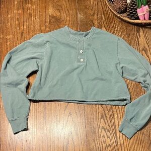 Brandy Melville Sage Green Cropped Henley Sweatshirt